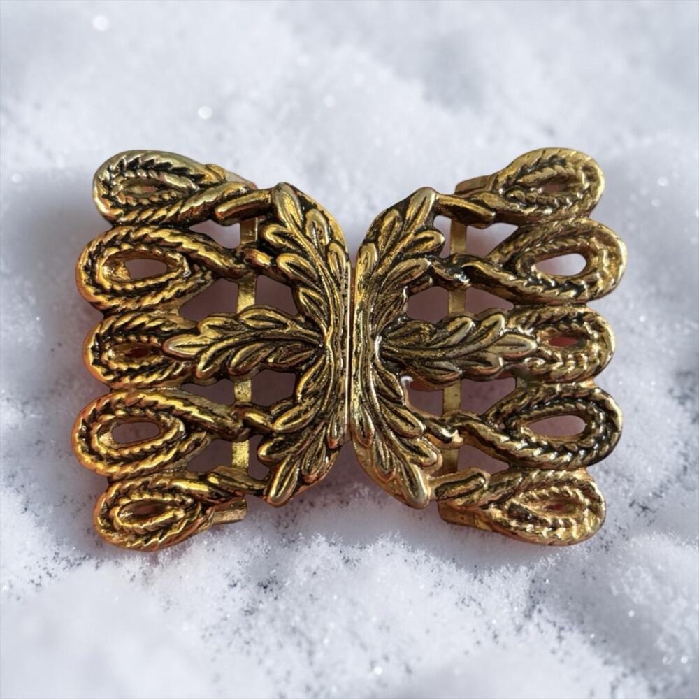 Victorian Gold Filigree Belt Buckle Ornate Flourish Antique Revival Boho